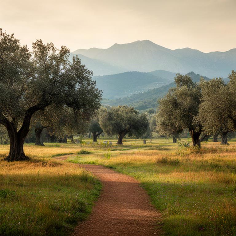 Parco privato sulle Madonie con alberi maturi, prato naturale e sentiero in terra battuta